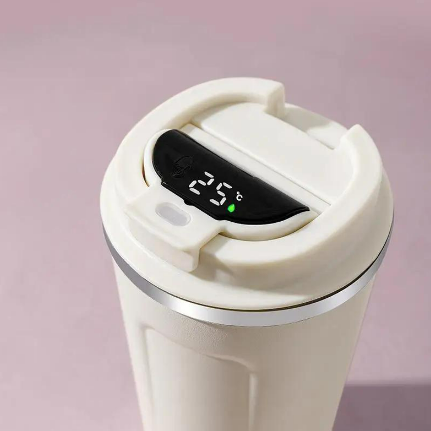 Cana termica, Zola, 500 ml, termos din otel inoxidabil si plastic, afisaj LED temperatura, 8.5x16 cm, alb Cana termica, Zola, 500 ml, termos din otel inoxidabil si plastic, afisaj LED temperatura, 8.5x16 cm, alb